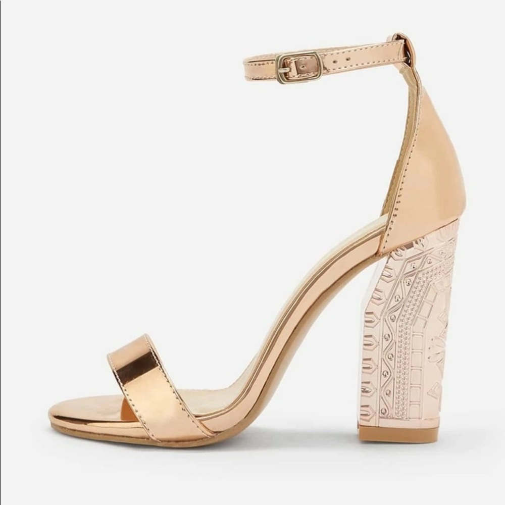 Metallic Design Ankle Strap Heels